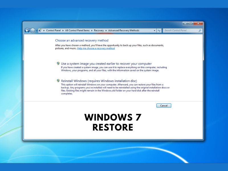 Windows 7 restore factory setting to default