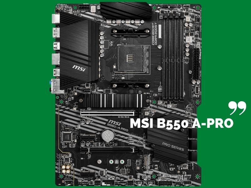 MSI B550 A-PRO motherboard with green background